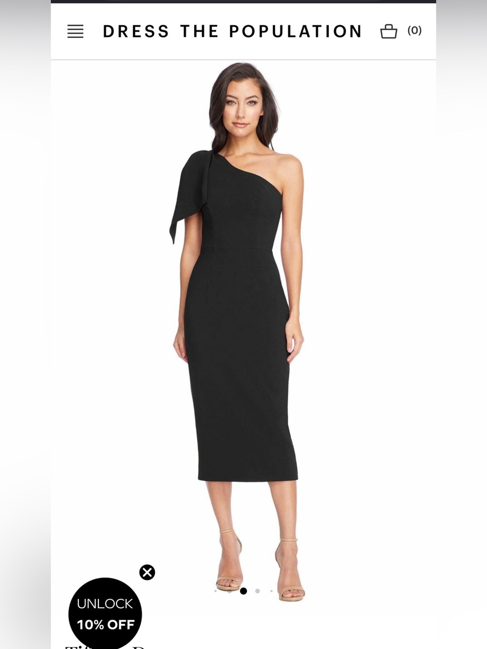 Dress the Population Black One-Shoulder Midi Dress with Bow Accent